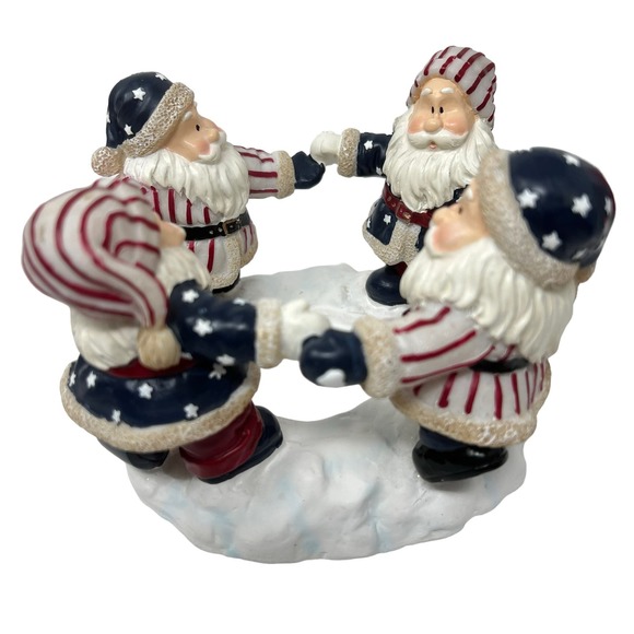 Circle Candleholder with 4 Dancing Santas Stars and Stripes Home Interiors 2002 - Picture 9 of 11